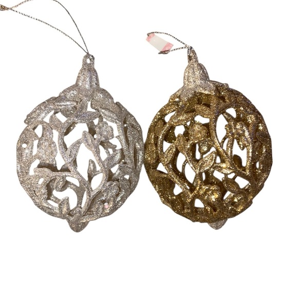 christmas Other - Silver Gold Holiday ornate glitter jewel ball Christmas ornament sparkle Glam